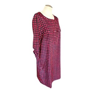 Gap Red & Black Check Print Shift Dress – Size M, Lightweight 3/4 Sleeve